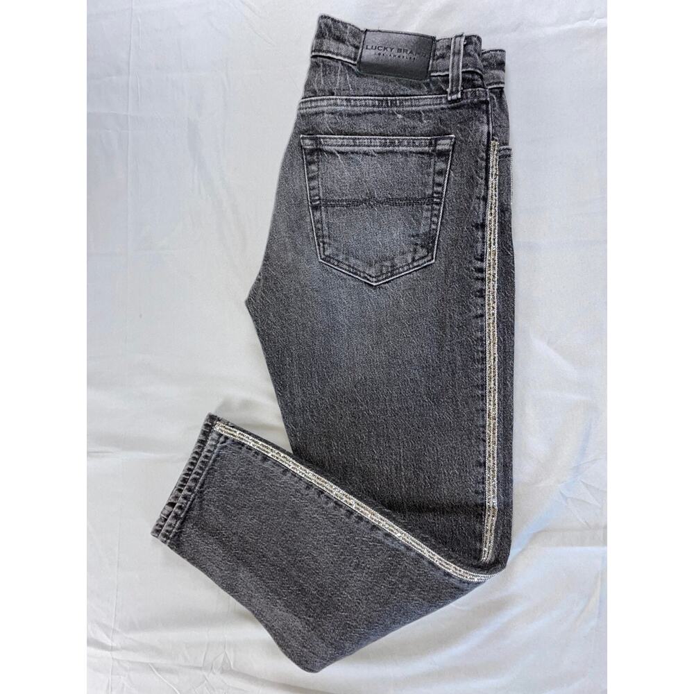 Lucky Brand Siena Mid Rise Boyfriend Jean With Embellished Outseam. Women's 24